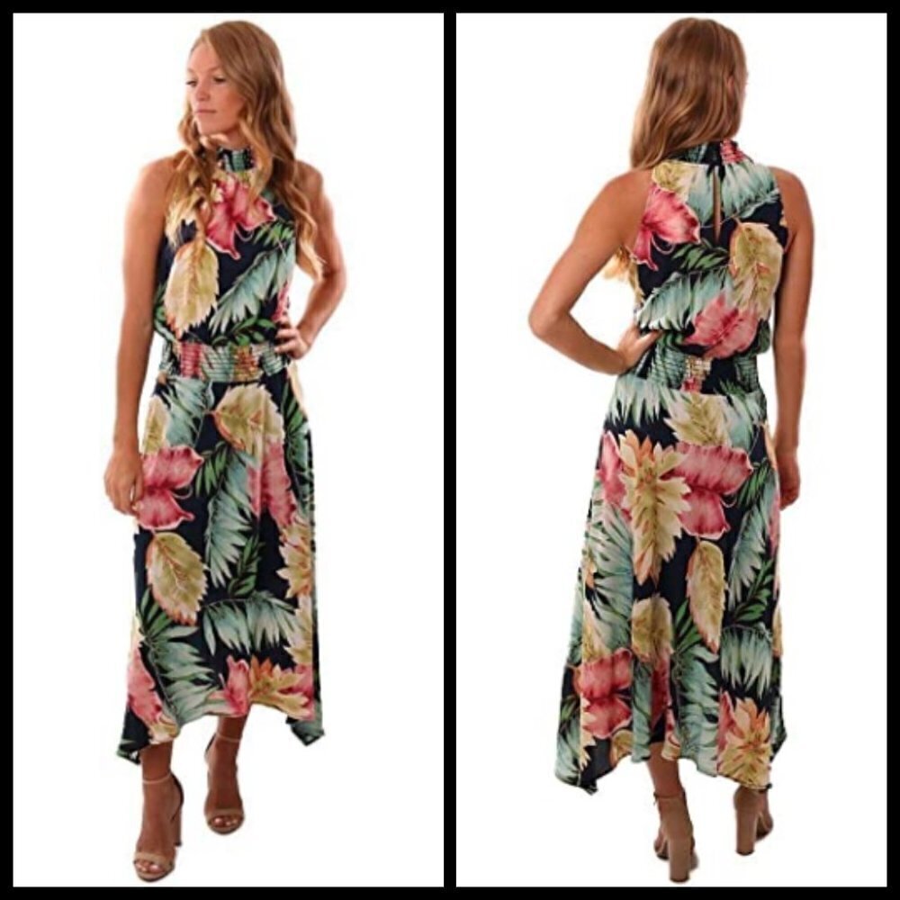 💕VERONICA M💕 Smocked Waist Halter Maxi Dress Floral